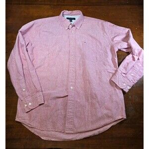Tommy Hilfiger Shirt Mens Large Salmon Red Oxford Button Down Long Sleeve Preppy